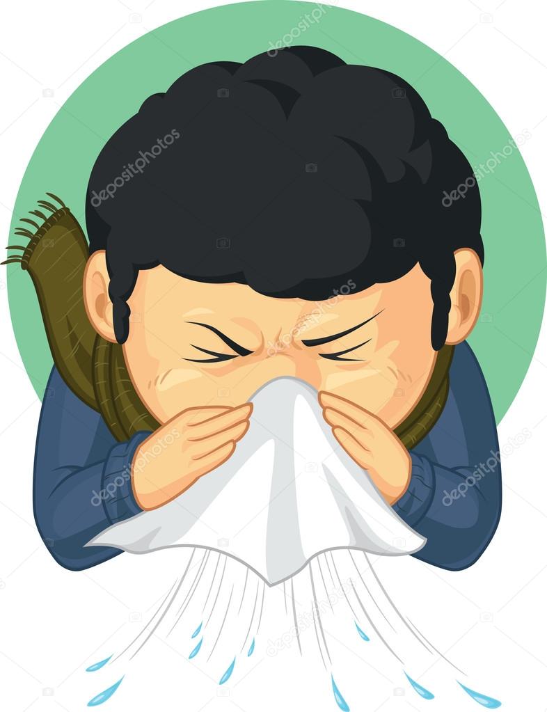 Boy Caught Flu and Sneezing