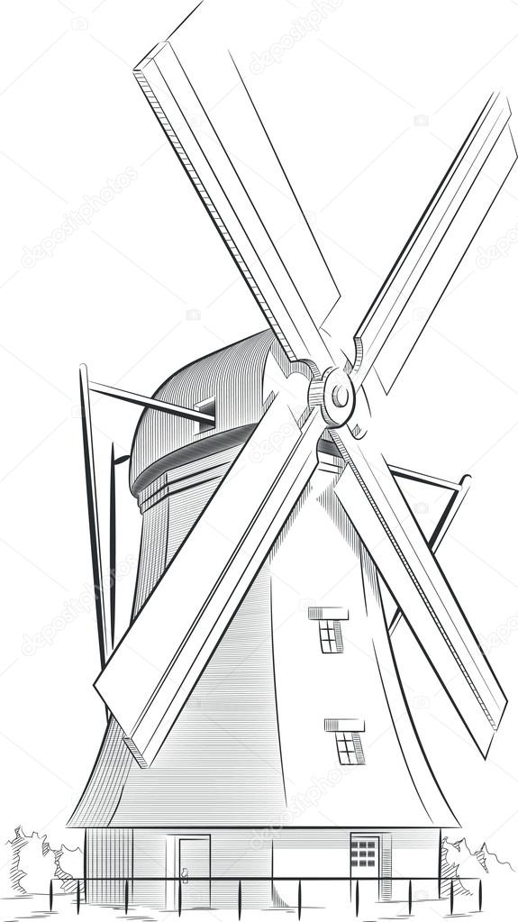 Sketch of Dutch Landmark - Windmill