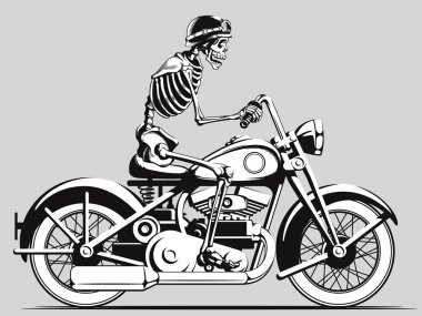 Vintage Skeleton Biker Vector Silhouette clipart