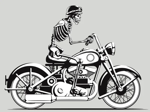 Vintage Skeleton Biker Vector Silhouette — Stock Vector