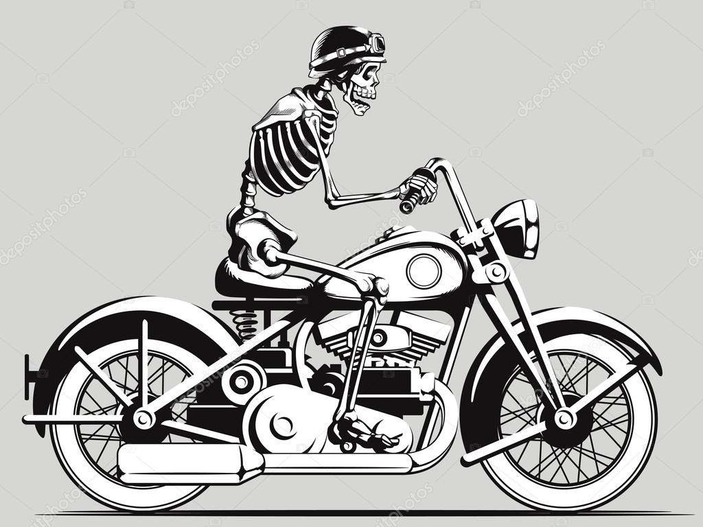 Vintage Skeleton Biker Vector Silhouette