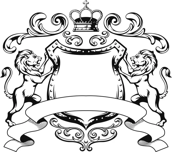 Heraldiska lejon sköld Crest siluett — Stock vektor