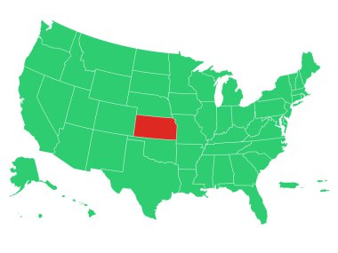 ABD Haritası Kansas Solid 'i Vurgula