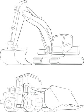 Buldozer ve tarak vektör sanat hattı