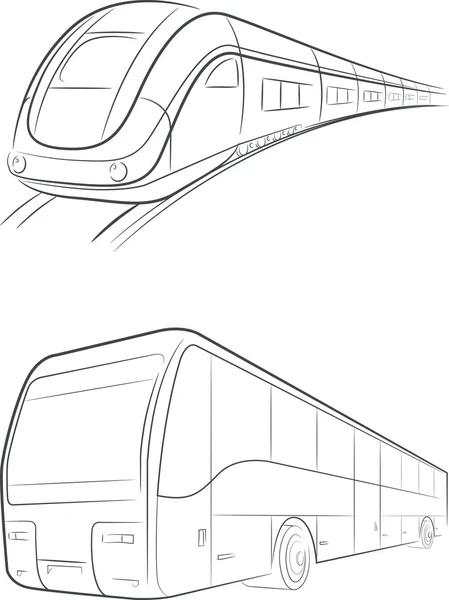 Tracé vectoriel bus & train — Image vectorielle