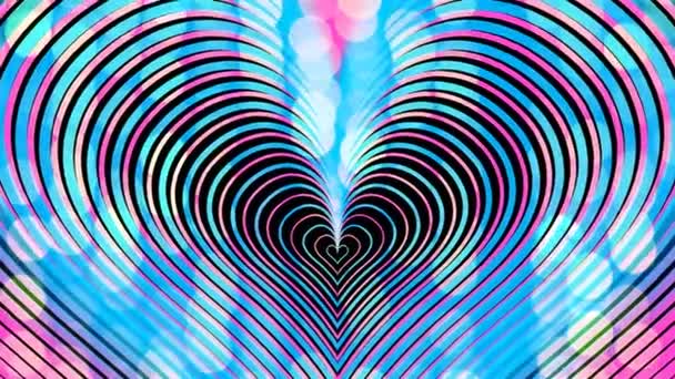 หัวใจสีชมพูและสีฟ้าพาสเทลเติบโตบนพื้นหลังที่ส่องแสง — วีดีโอสต็อก