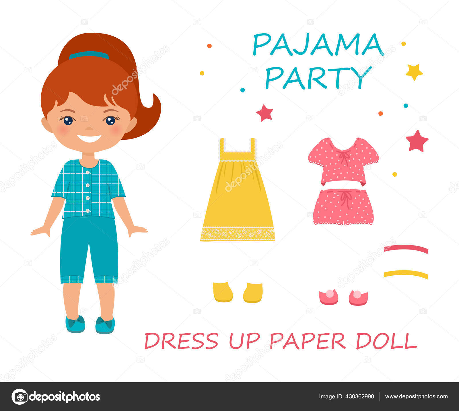 boneca de papel de festa do pijama com linda dama, roupas