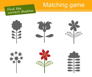 Doğru gölgeyi bul. Çocuklar için eğitici bir oyun. Düz çizgi film tarzı. Vektör illüstrasyonu