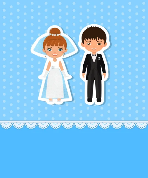 Üdvözlőlap esküvői pár keret csipke kék háttér. A szöveg helye — Stock Vector