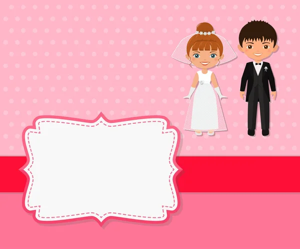 Esküvői meghívó rózsaszín háttérrel. Helyet az sms-nek. Rajzfilm lapos stílus — Stock Vector