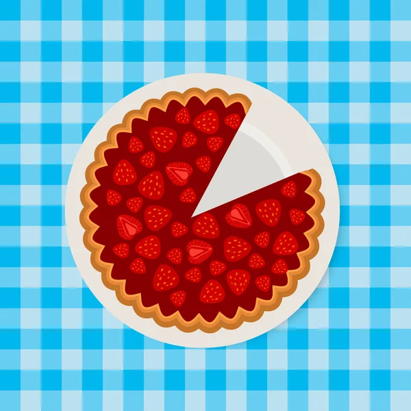 Pastel con mermelada de fresa en el plato. Dibujos animados estilo plano — Vector de stock