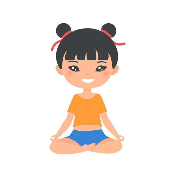 Linda Chica China Chibi Haciendo Yoga Aislado Sobre Fondo Blanco — Vector de stock