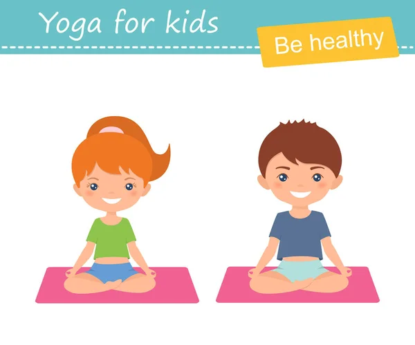 Mignon Chibi Garçon Fille Pratique Yoga Isolé Sur Fond Blanc — Image vectorielle