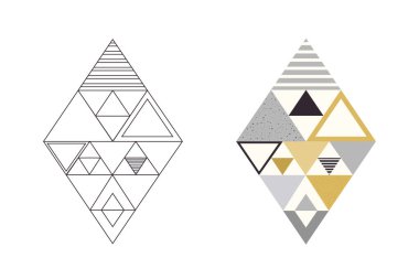 Geometrik şekillerin soyut deseni renkli ve çizgi sanatı tarzında. Vektör illüstrasyonu