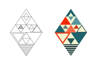 Renkli ve çizgili geometrik şekillerin soyut deseni. Vektör illüstrasyonu