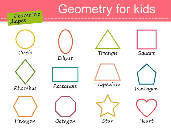 Kolekce Geometrických Tvarů Pro Děti Kreslený Plochý Styl Vektorová Ilustrace — Stockový vektor
