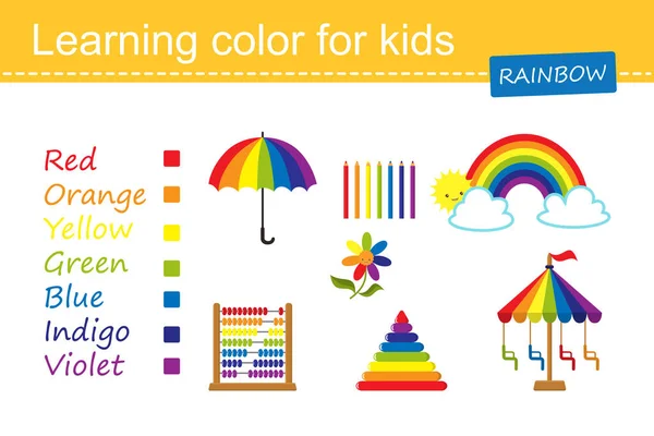 Educational Game Children Exploring Colors Rainbow Cartoon Flat Style Vector — Vetor de Stock