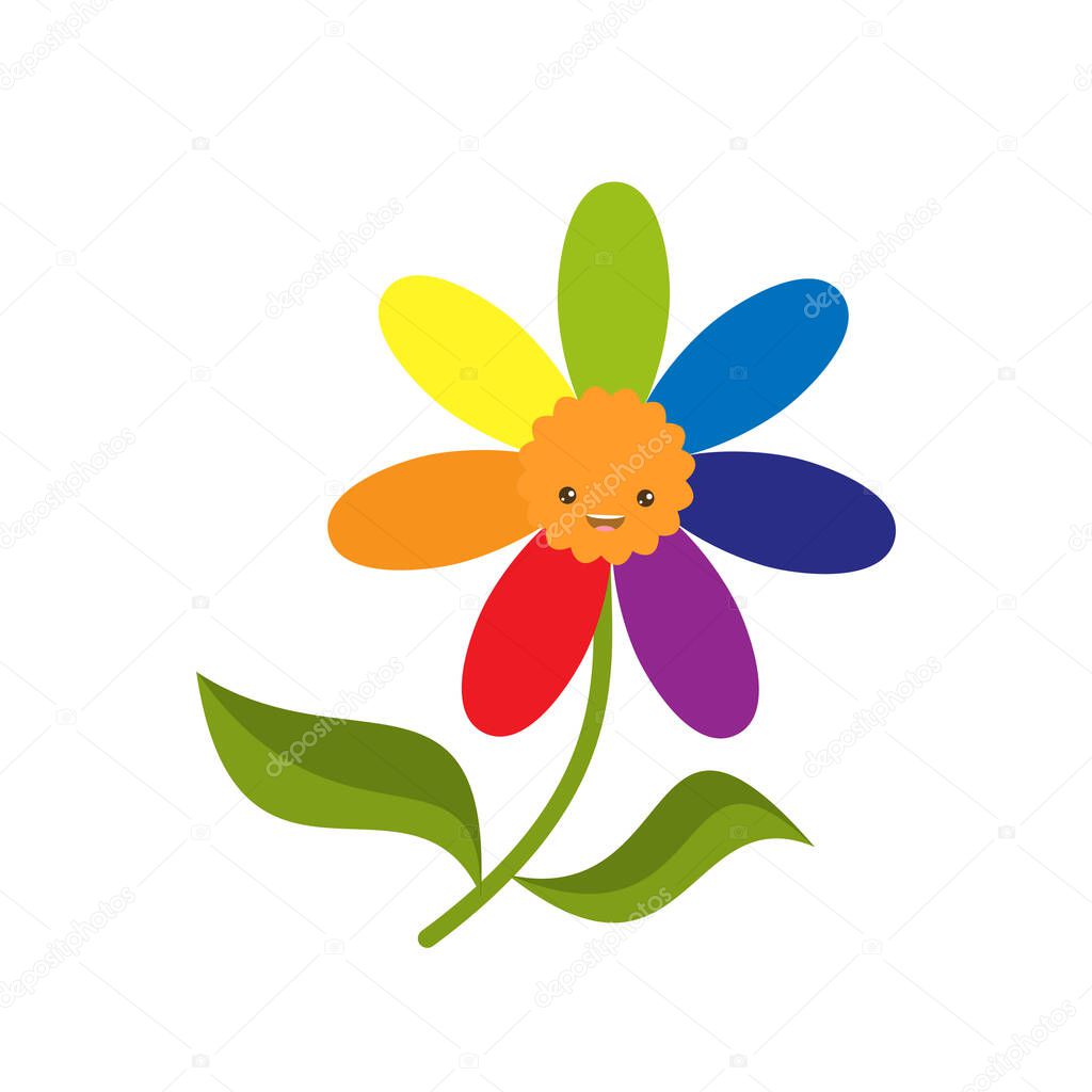 Educational toy flower of seven colors for children. Cartoon flat style. Vector illustration