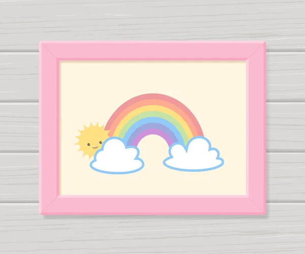 Bonito Cartel Con Arco Iris Para Vivero Marco Pared Estilo — Archivo Imágenes Vectoriales