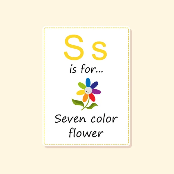 Alfabet Karty Flash Tęczą Kolorowe Siedem Kolorów Flover Kreskówkowy Płaski — Wektor stockowy