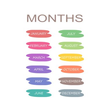 Beyaz arkaplanda aylarca izole edilmiş isimler. Çizgi film düz stili. Vektör illüstrasyonu