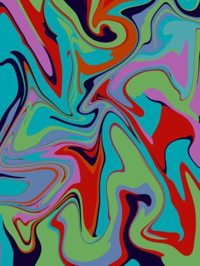 Turkuaz, turkuaz, turuncu, kırmızı, mavi, kırmızı, yeşil renklerden oluşan bir tuvale boya sürmek soyut sıvı akrilik bir tabloyla mermer ve mürekkep efekti üretir.