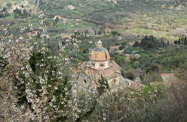 Floración Árboles Primavera Contexto Iglesia Paisaje Toscano —  Fotos de Stock