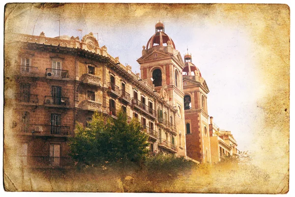 Uitzicht over Barcelona in retro/vintage stijl — Stockfoto