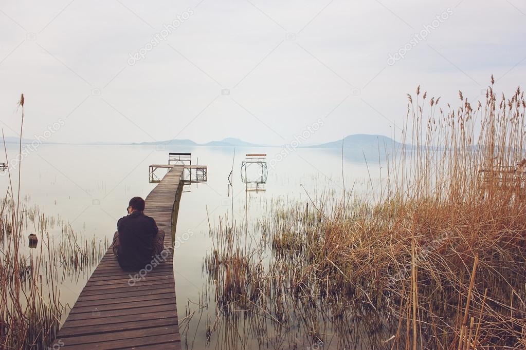 Photographer taking pictures of lake Balaton
