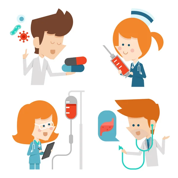 Doctor and nurse flat character design — Stock Vector