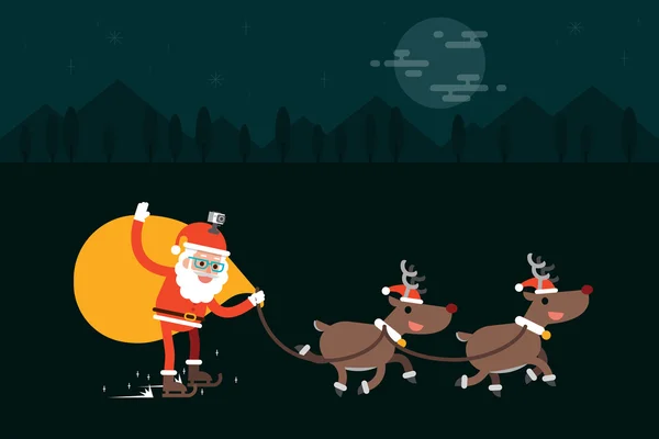 Санта-Клаус и олени. — стоковый вектор