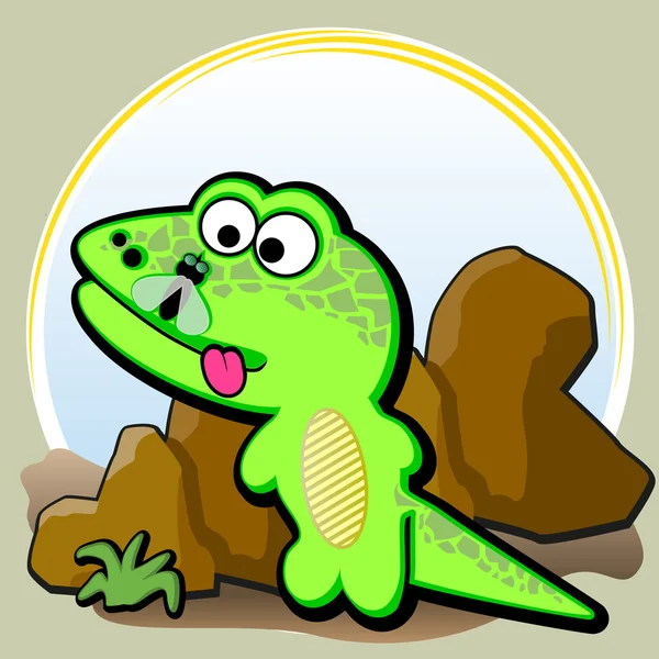 Frame with Lizard near a stone. — Stock Vector