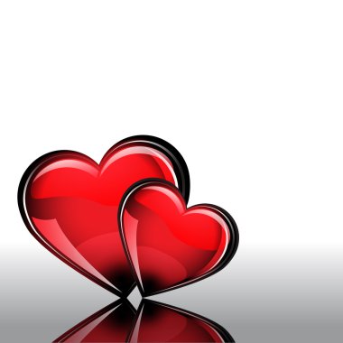 St. Valentine's Day. Beyaz zemin üzerine kırmızı cam kalp. Bir yansıması vardır.