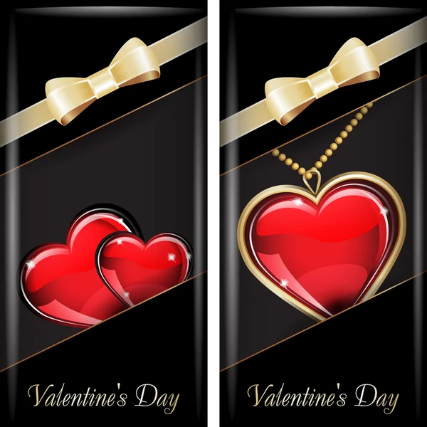 St. Valentine's Day. Aantal zwarte sierlijke label met gouden lint — Stockvector