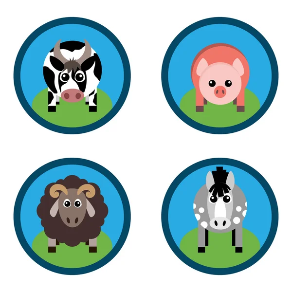 Ilustração vetorial de animais de criação. Cavalo, ovelha, porco e vaca —  Vetores de Stock