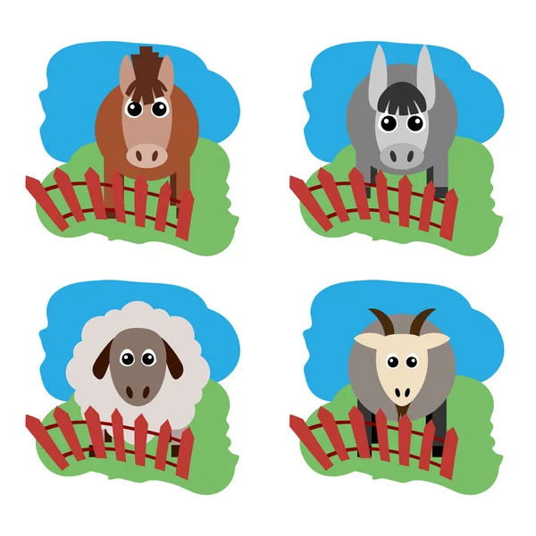Ilustração vetorial de animais de criação. Cavalo, ovelha, cabra, um donke —  Vetores de Stock