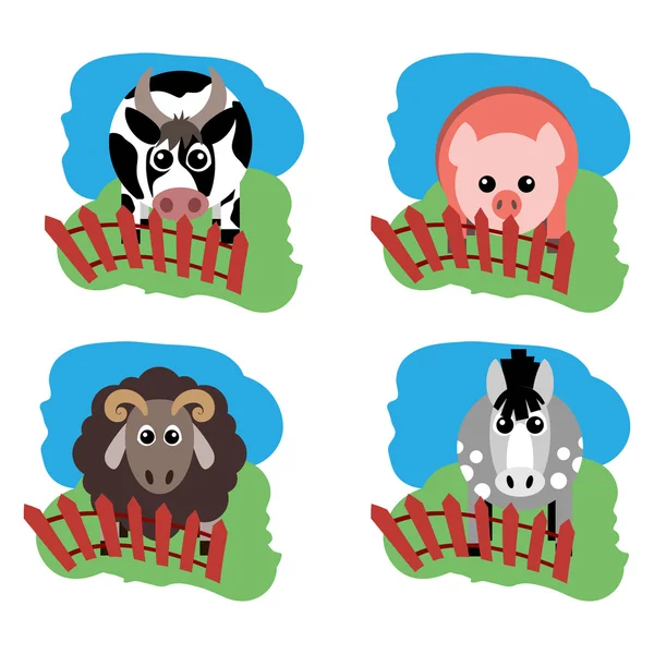 Vectorillustratie van landbouwhuisdieren en aanverwante artikelen. — Stockvector