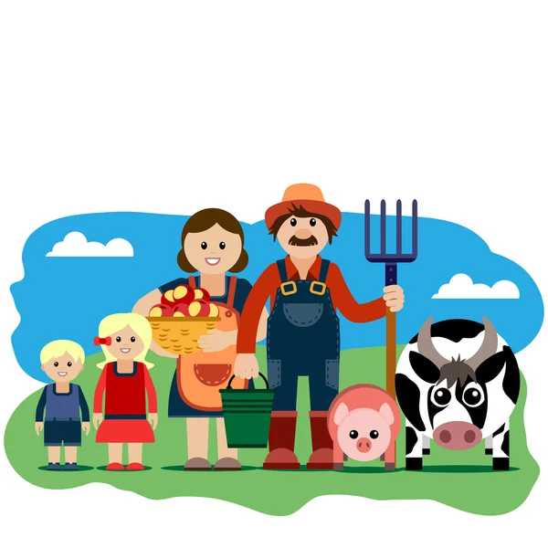 Vector illustration of farm family. — Stock Vector
