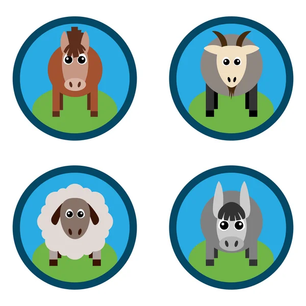 Vectorillustratie van landbouwhuisdieren. Paard, schaap, geit, een ezel op het gras. — Stockvector