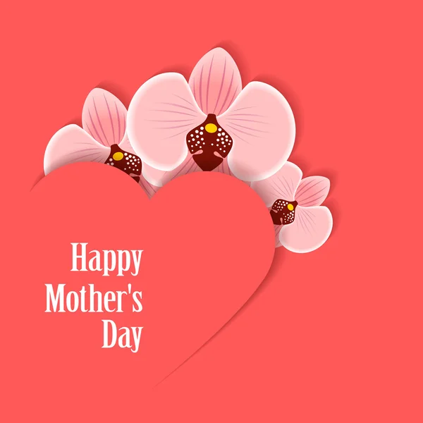 Buona festa della mamma. Carta con cuore e orchidea . Illustrazioni Stock Royalty Free