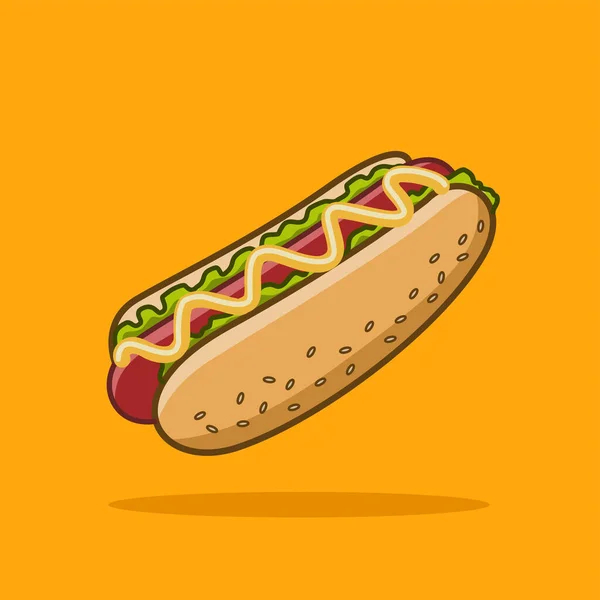 Hot Dog Con Mayonesa Semillas Sésamo Pan Diseño Vectorial Aislado — Vector de stock