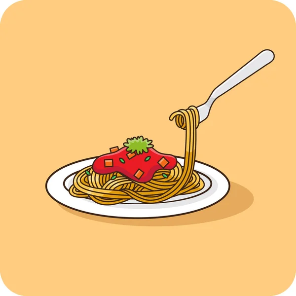 Spaghetti Med Tomatsås Platta Vektor Design Och Isolerad Bakgrund — Stock vektor