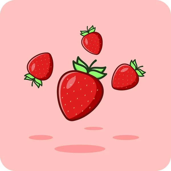 Erdbeere Mit Grünen Blättern Vektordesign Und Isoliertem Hintergrund — Stockvektor