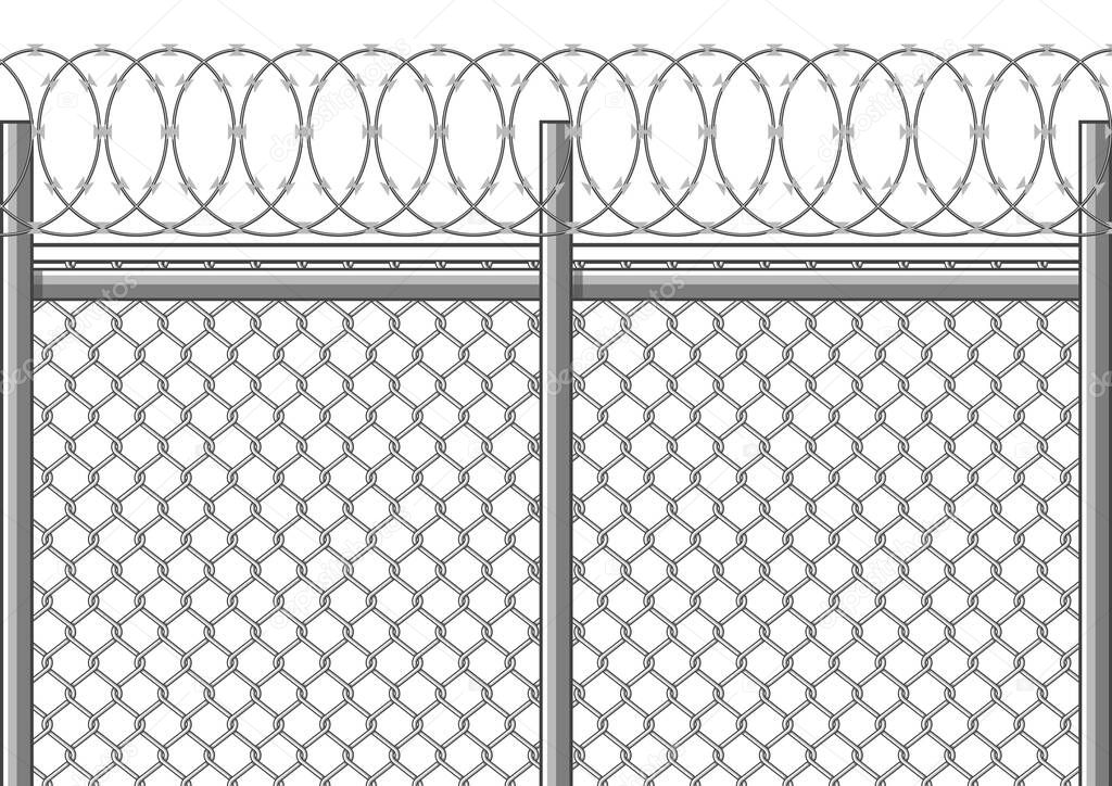 Barbed wire fences prohibit entry and exit, blocking freedom, confinement, can be placed next to each other, texture Seamless, pattern vector design icon flat design and isolated Background.