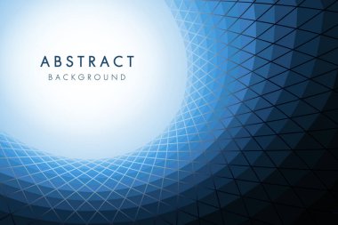 Tünel, parlayan ışık ve mozaik desende kıvrımlı üçgen ızgarası olan soyut mavi geometrik arkaplan.