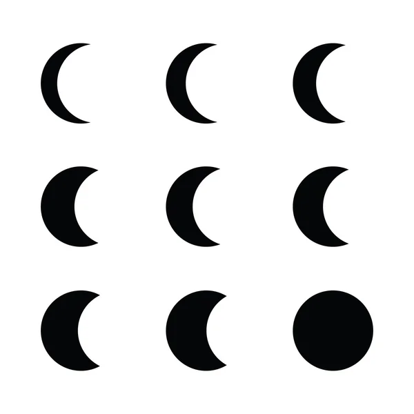 Phases de lune silhouette icône noire — Image vectorielle