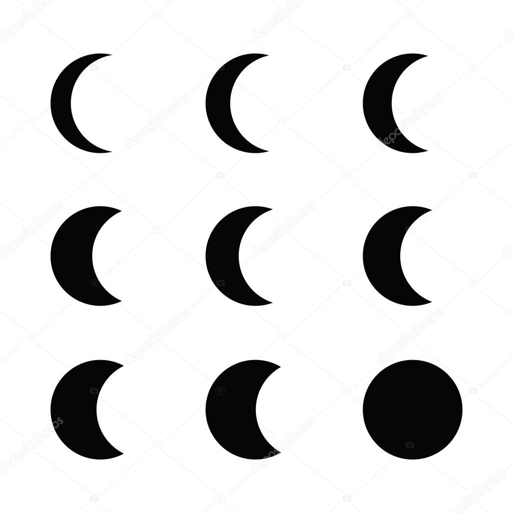 Moon phases silhouette black icon