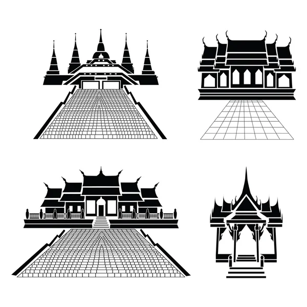 Pagoda és a temple sziluettje fekete ikon — Stock Vector