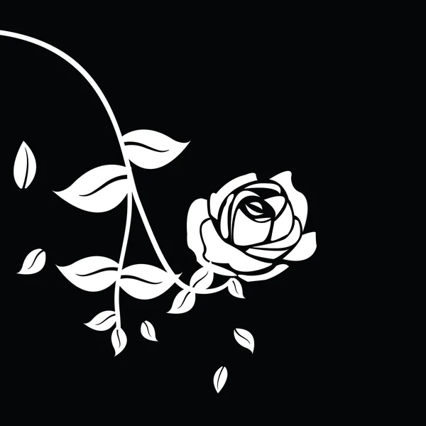 Fekete rózsa sziluett levelekkel — Stock Vector