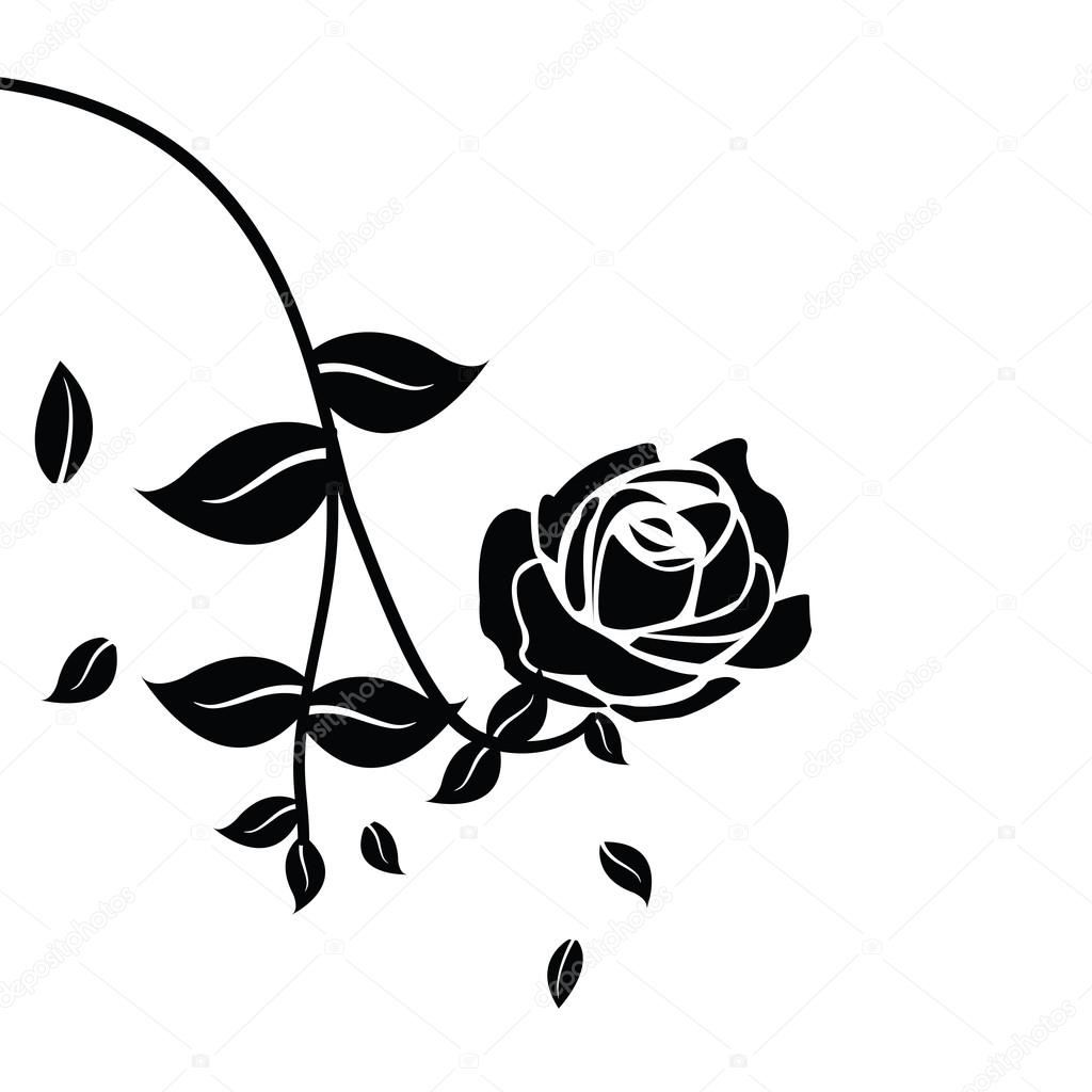 Black silhouette of rose with leaves Stock Vector Image by ©kateen2528 ...